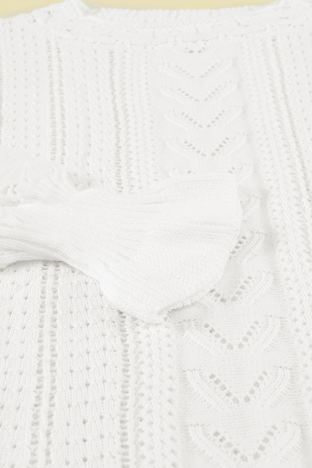 White Crochet Lace Pointelle Knit Sweater