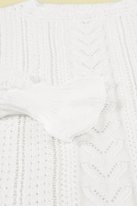 White Crochet Lace Pointelle Knit Sweater