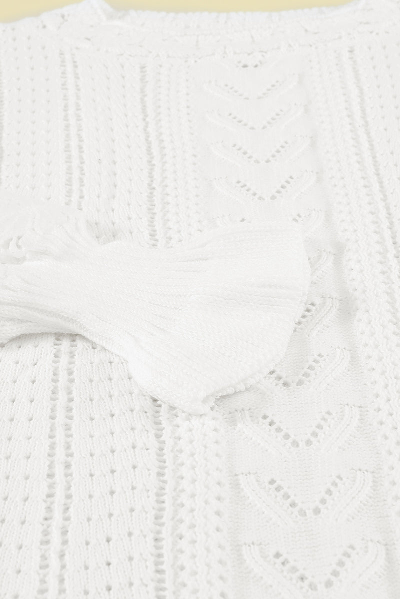 White Crochet Lace Pointelle Knit Sweater