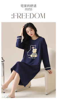 M-5XL Plus Size Autumn Spring Women Long Nightgowns Pullover Loose Bra Padded Sleepshirt Casual Cotton Nightdress Leisure Shirt