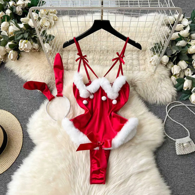 New in Christmas Dress Women's Secret Clothes Sexy Slim Red Short Dress Pajama Erotic Lingerie Winter Hotsweet Bodycon Nightwear