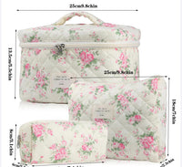 Women's Spring elegant flower pattern makeup bags, 2 pcs/set portable large capacity cosmetic storage bags, zipper makeup organizer for travel use