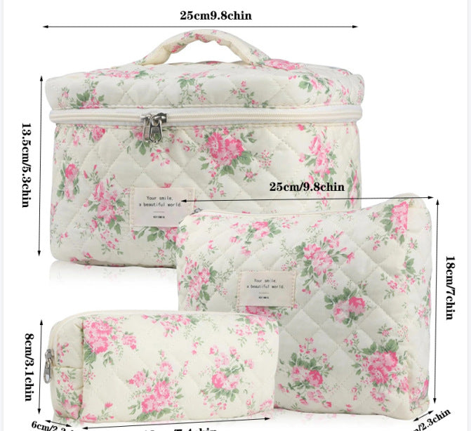 Women's Spring elegant flower pattern makeup bags, 2 pcs/set portable large capacity cosmetic storage bags, zipper makeup organizer for travel use