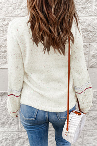 White Pilling Detail Patterned Sleeve Sweater