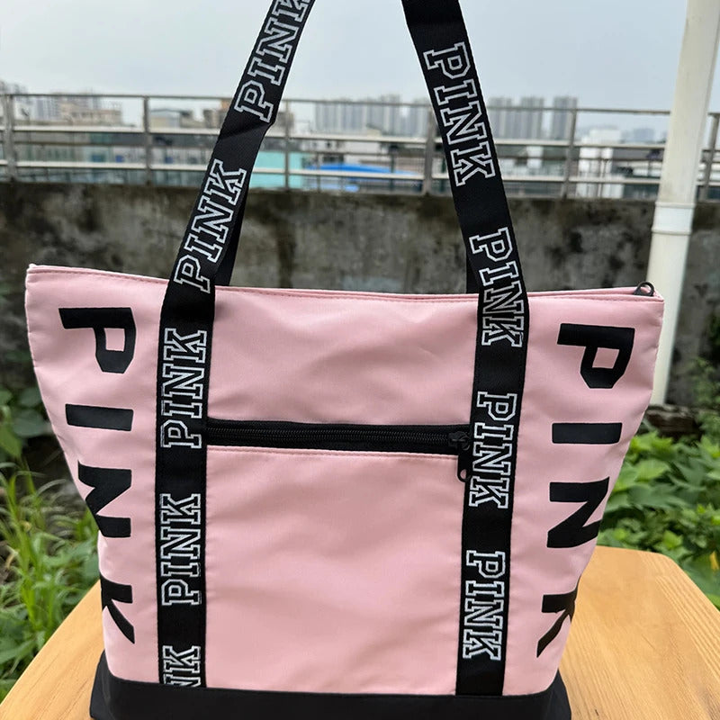 Sports Fitness Tote Bag Nylon Fabric Bags Women Handbag Pink Letter Graphic Tote Handbags Woman Shoulder Bags Casual