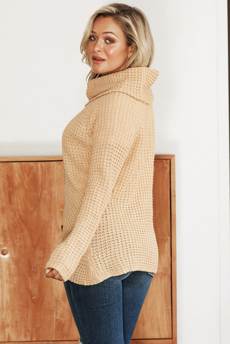 Mustard Buttoned Wrap Turtleneck Sweater