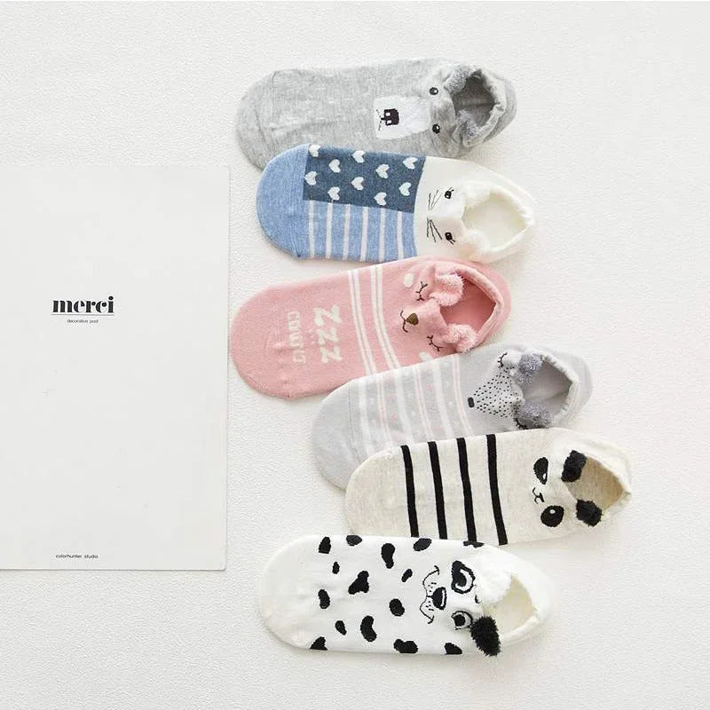 Kawaii Harajuku Cartoon Women Socks Cotton Invisible Sock Cute Animal Stereo Ear Girl Ankle Funny Breathable Socks Calcetines