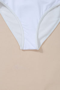 White Asymmetric Ruffle Trim Tie Waist One Piece Swimsuit