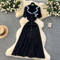 Elegant Turn-down Collar embroidery Single Breasted Knit Bodycon Dress Slim Fashion Sweater Vestido Sexy Women Winter Clothing