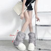 Japanese White Faux Fur Leg Warmers Boot Covers Y2K Goth Solid Leg Socks Punk Jk Knee-length Hiphop Hotgirl Fashion Warm Sock