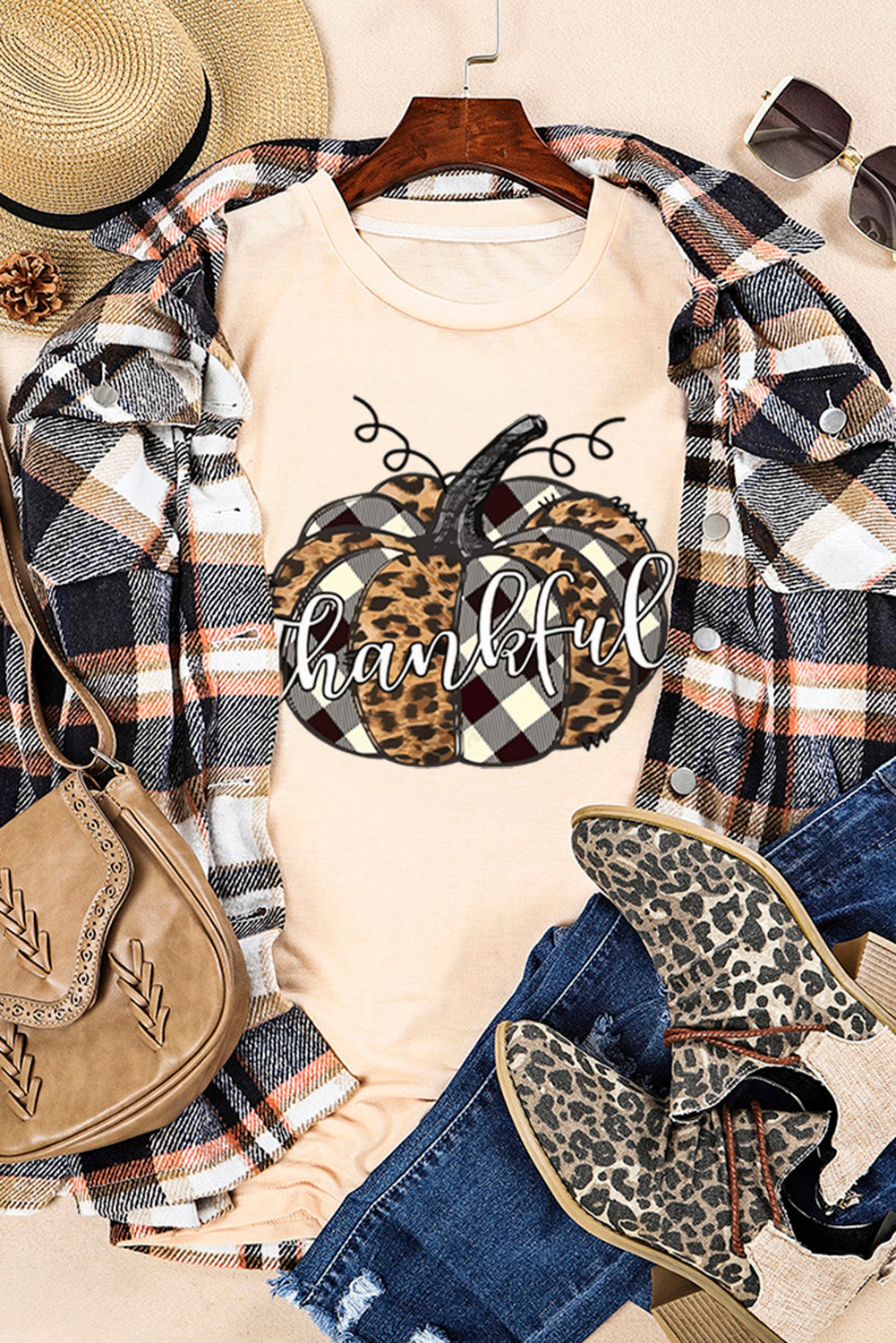 Khaki Thankful Pumpkin Graphic Tee