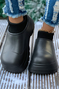 Black Waterproof Thick Sole Ribbed Ankle Shoes