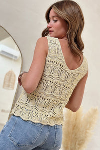 Apricot V Neck Textured Hollow-out Sweater Vest