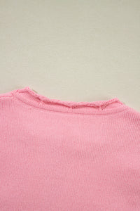 Peach Blossom Flower Detail Knitted Notched Neck Sweater