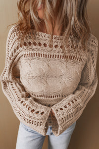 Smoke Gray Hollow-out Cable Knit Cropped Sweater