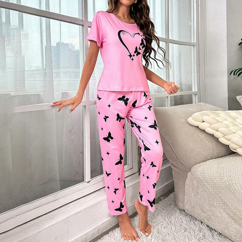 Women's Pajama Set Casual Heart print T-Shirt With Pants Sleepwear Loungewear Nightwear 2 Piece Sets Pijama Pajamas for women