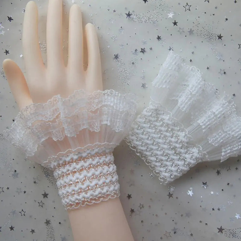 1Pair Spring Autumn Detachable Sleeve Cuffs Lace Cuffs Fake Sleeve Ruffles Elbow Sleeve Sun Protection Gloves Sweater Decorative