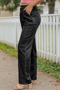 Black Tencel Wide Leg Soft Denim Pants