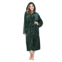 RONGTAI Womens Solid color Hooded Bathrobe Ladies Fleece Plush Warm Long Robes Fleece Nightgown Sleepwear