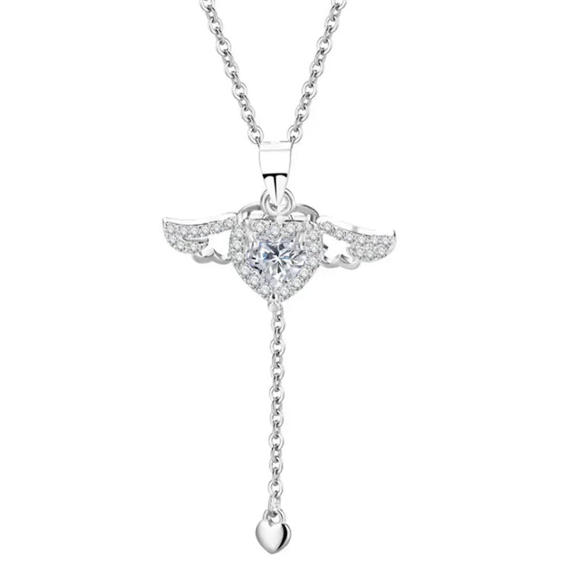 925 Sterling Silver Heart Angel Wings Pendant Choker Necklaces For Women Aesthetic Jewelry Accessories Money Jewellery