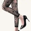 Hollowed Out Lace Tights Geometric Striped Patterned Fishnet Pantyhose for Women