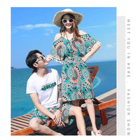 Family Matching Outfits 2022 Summer Beach Mother Daughter Floral Dresses Dad Son Cotton T-shirt & Shorts Couple Outfit Seaside