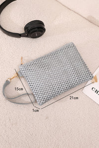 Silvery Woven Zipper Wrist Strap Square Handbag