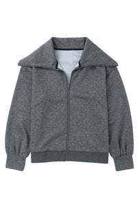 Gray Zip Front Cape Knit Jacket