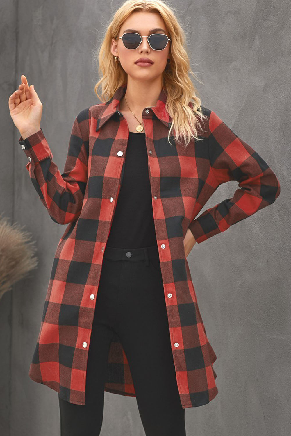 Blue Turn-down Collar Plaid Shirt Jacket