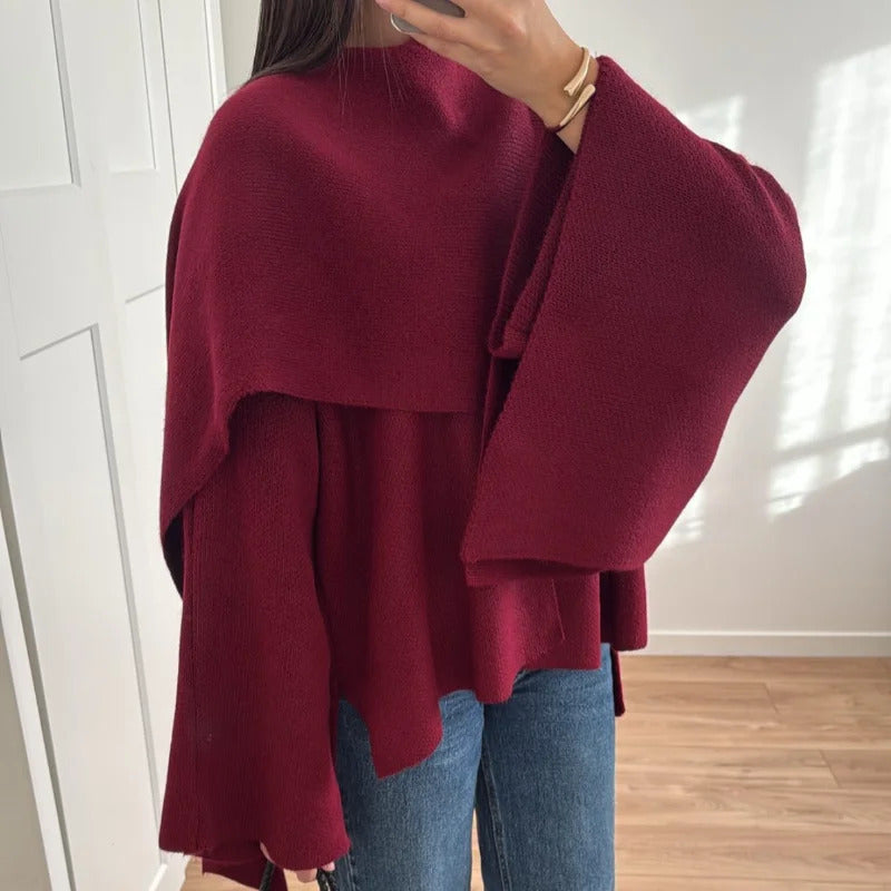 2024 Burgundy Women's Chic Scarf Collar Jackets Autumn Fashion Long Sleeved Casual Loose Coat New Ladies Elegant Street Outwear