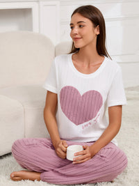 Women's new style pajamas set heart pattern short sleeve shirt trousers two-piece simple and lovely casual home wear