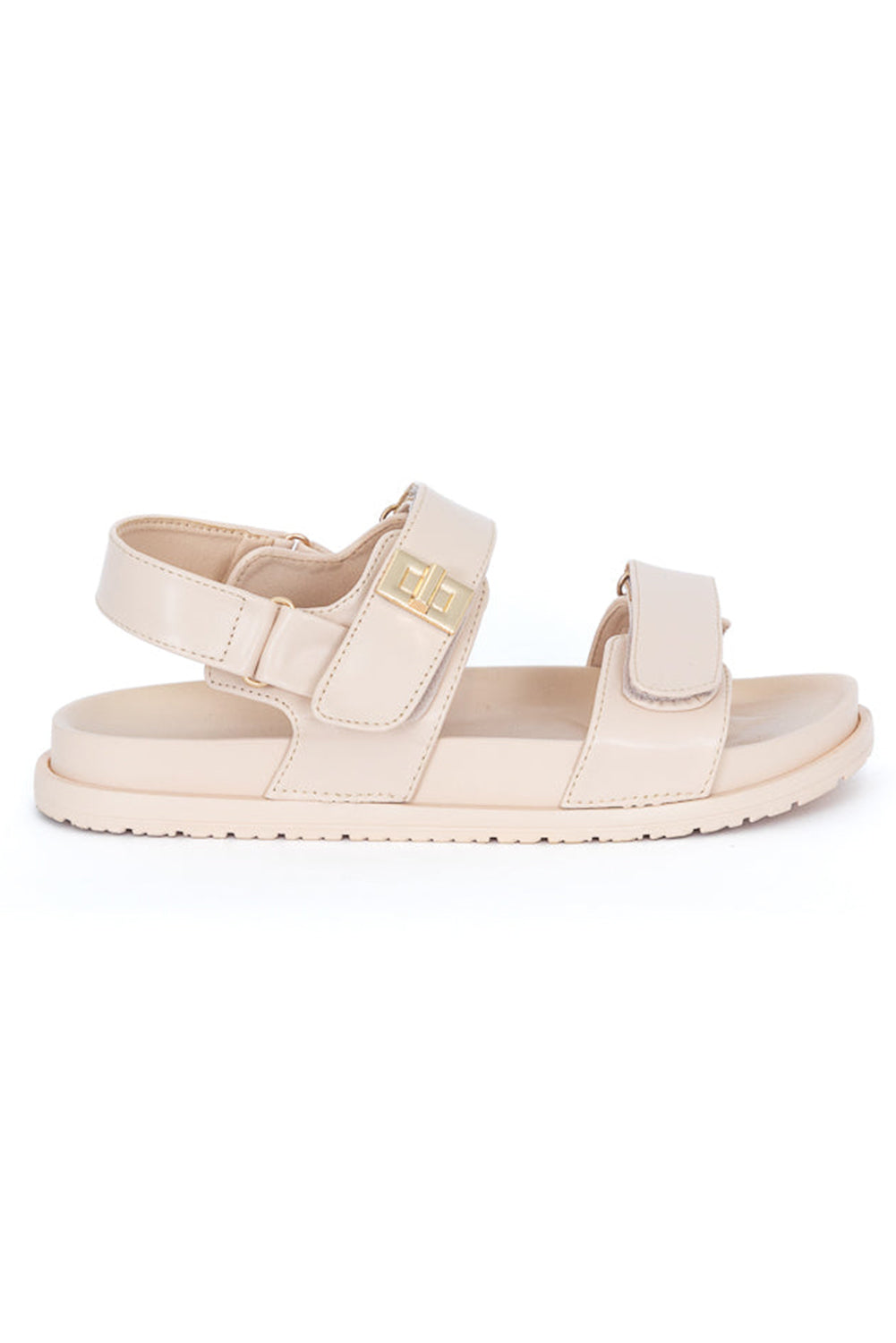 White Metal Decor Buckle Cutout Leather Sandals