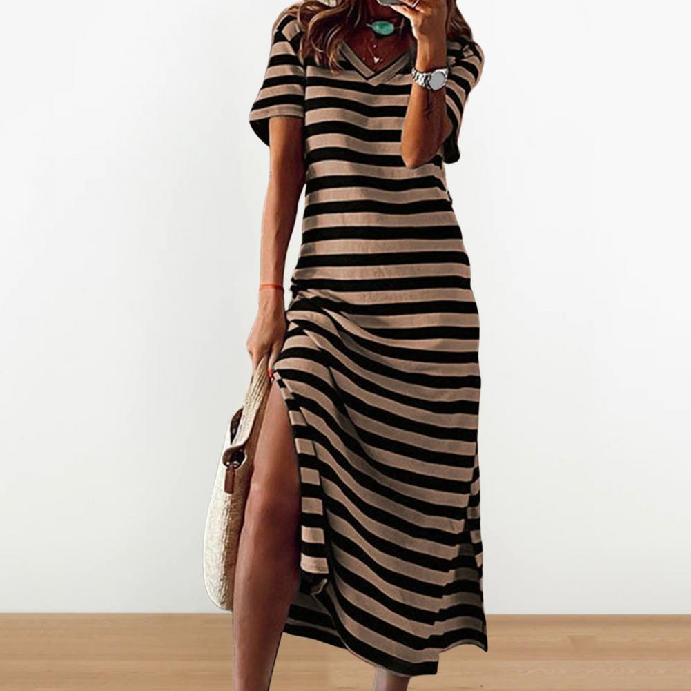 Summer Dresses 2023 Woman Plus Size Dresses For Women Casual Stripe Print V-neck Short Sleeve Loose Long Dress Robe Femme