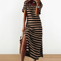 Summer Dresses 2023 Woman Plus Size Dresses For Women Casual Stripe Print V-neck Short Sleeve Loose Long Dress Robe Femme