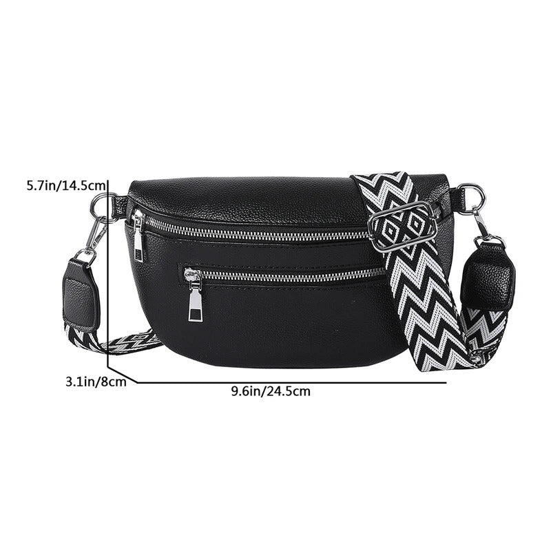 Women's Waist Bag Multi-pocket Street Fanny Pack PU Leather Chest Bag Fashion Wide Strap Crossbody Bag Retro Solid Shoulder Bags