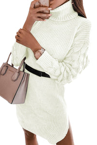 Gray Plain Turtleneck Sweater Dress with Slits