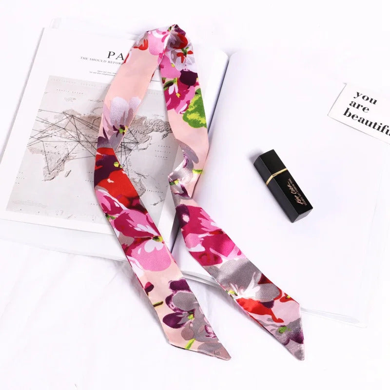 New Print Flower Small Scarf for Women Handle Bag Ribbons Brand Fashion Head Scarf Small Long Skinny Scarves Wholesale Headbands