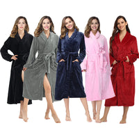 RONGTAI Women's solid color lapel bathrobe autumn and winter models facecloth warm and comfortable long-sleeved robe homewear