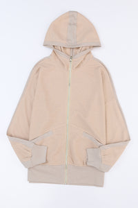 Rose Thermal Waffle Knit Full Zipper Hooded Jacket