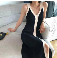 Fashion Women V-neck Maxi Dress Sexy Sling Sleeveless Dresses Knitted Long Dress Women Sweater Female