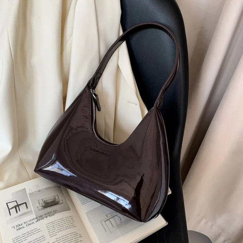 Fashionable Shoulder Bags for Women's Designer Solid Colors Patent Leather Crescent Bag 2024 New Small Handbag Ladies Totes Sac