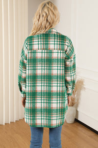 Green Plaid Flap Pocket Long Sleeve Shacket