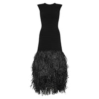 2024 Fashion Splicing Tassels Hem Knitted Dress For Women Chic O-neck Sleeveless Backless Slim Fit Robe New Ladies Party Vestido