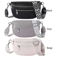 Women's Waist Bag Multi-pocket Street Fanny Pack PU Leather Chest Bag Fashion Wide Strap Crossbody Bag Retro Solid Shoulder Bags