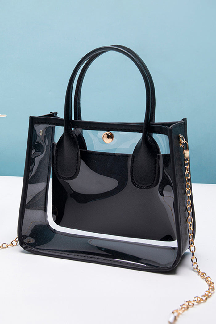 Black PVC PU Leather Patchwork Chain Strap Shoulder Bag