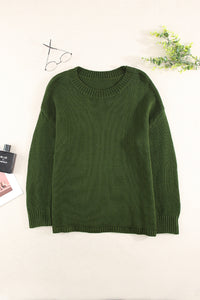 Green Oversize Knitted Drop-shoulder Sleeve Sweater