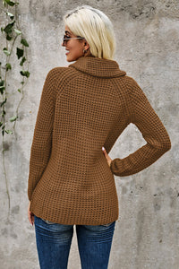 Mustard Buttoned Wrap Turtleneck Sweater