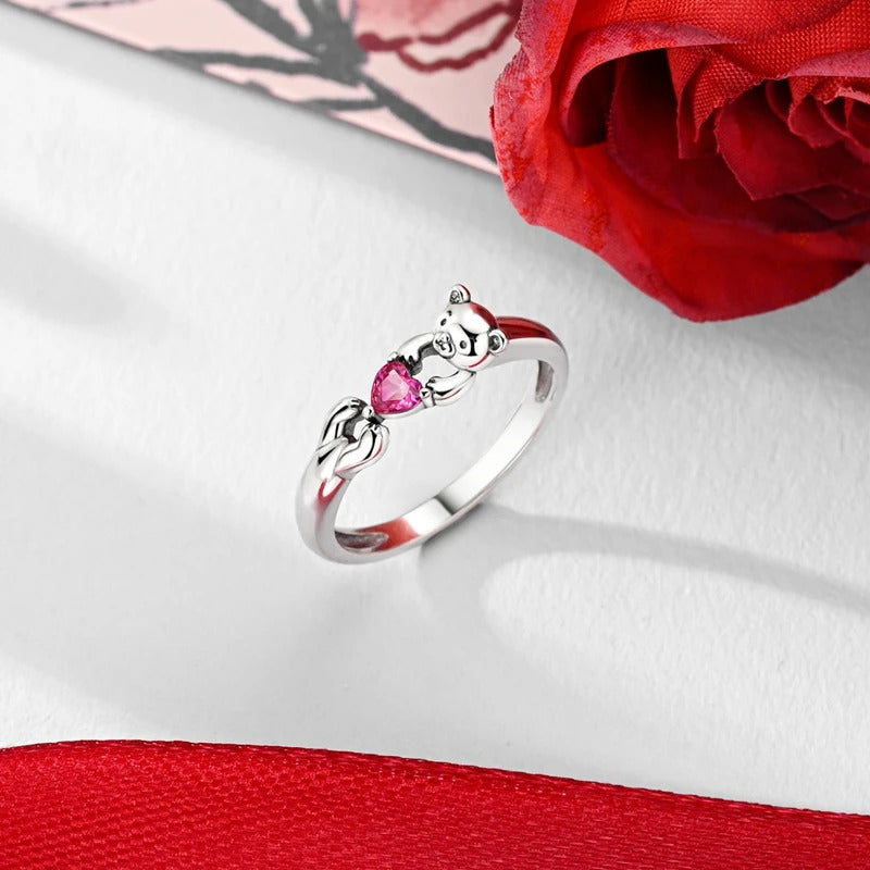 S925 Sterling Silver Valentine's Day Red Series Red Heart Charm Bow Ring Heart Necklace Fit Bracelet DIY for Women Jewelry Gift