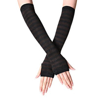 Winter Fashion Striped Arm Warmers Knitted Female Wrist Hand Warmer Pure Color Long Fingerless Gloves Mitten Women Sleeves