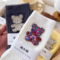 Diamond Cartoon Bear Decorative Socks, Fashionable Diamond Sparkling Women's Socks, Comfortable And Breathable Christmas Socks